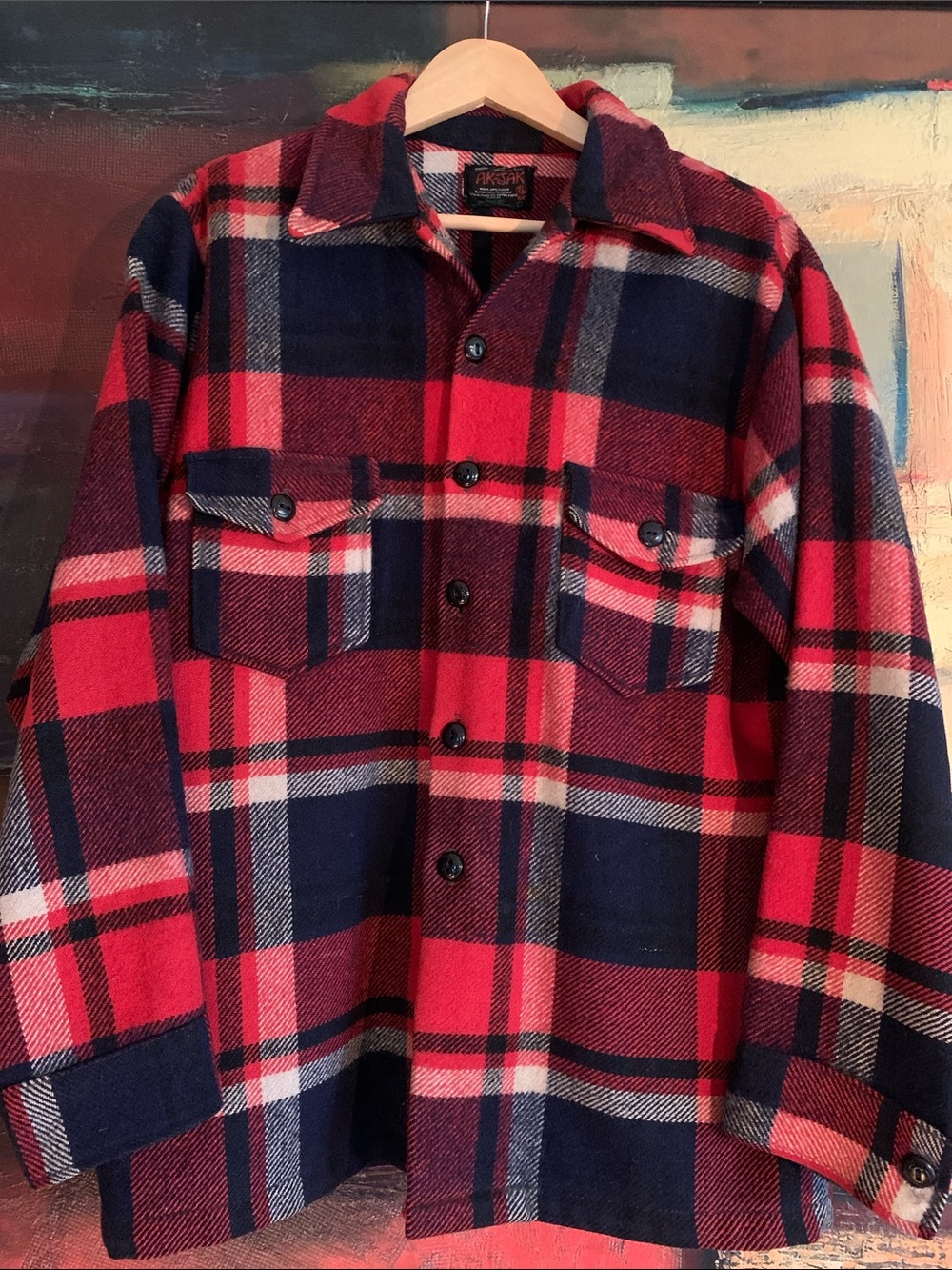 70’s Men’s Plaid Wool Barn Coat/Shacket with Caped Back, Sz M